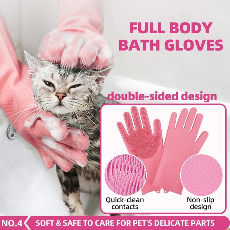 KUEIOX Bath Grooming Kit for Pets - Hair Brush Set with Towel, Washing Gloves, and Shampoo Scrubber Brush for Dogs and Cats (Pink) - Image 5